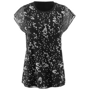 Cabi Cosmos Night Sky Top Size S Crew Neck Dot Pattern Short Sleeve Blouse Black